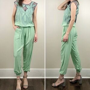 Surdeasia Floral Netted Jumpsuit Medium Vintage Inspired Green Sleeveless